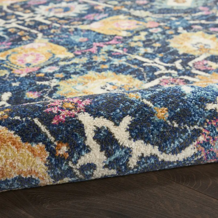 6' Navy Blue Floral Power Loom Runner Rug Photo 9