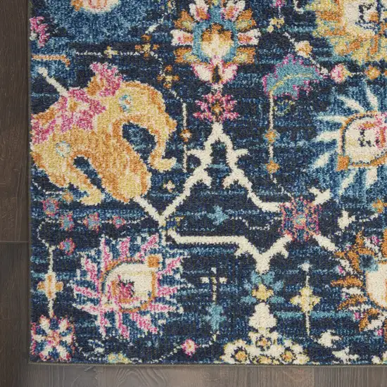 6' Navy Blue Floral Power Loom Runner Rug Photo 9