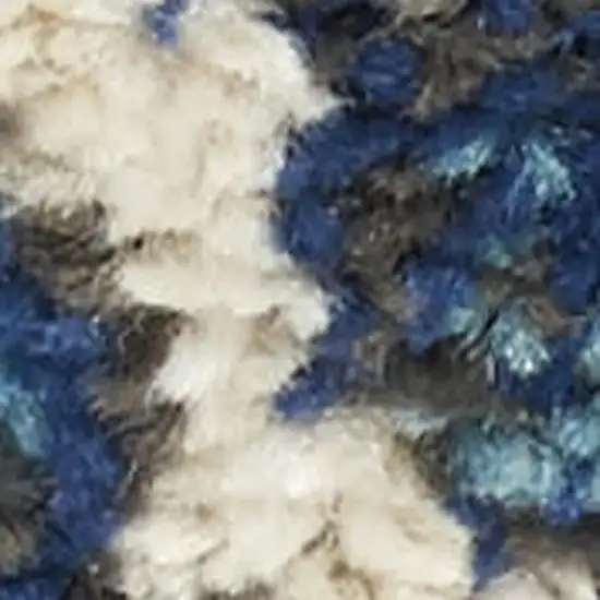 6' Navy Blue Floral Power Loom Runner Rug Photo 1