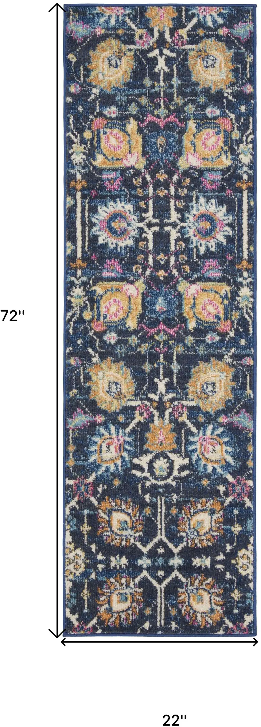 6' Navy Blue Floral Power Loom Runner Rug Photo 8