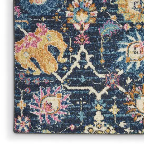6' Navy Blue Floral Power Loom Runner Rug Photo 9