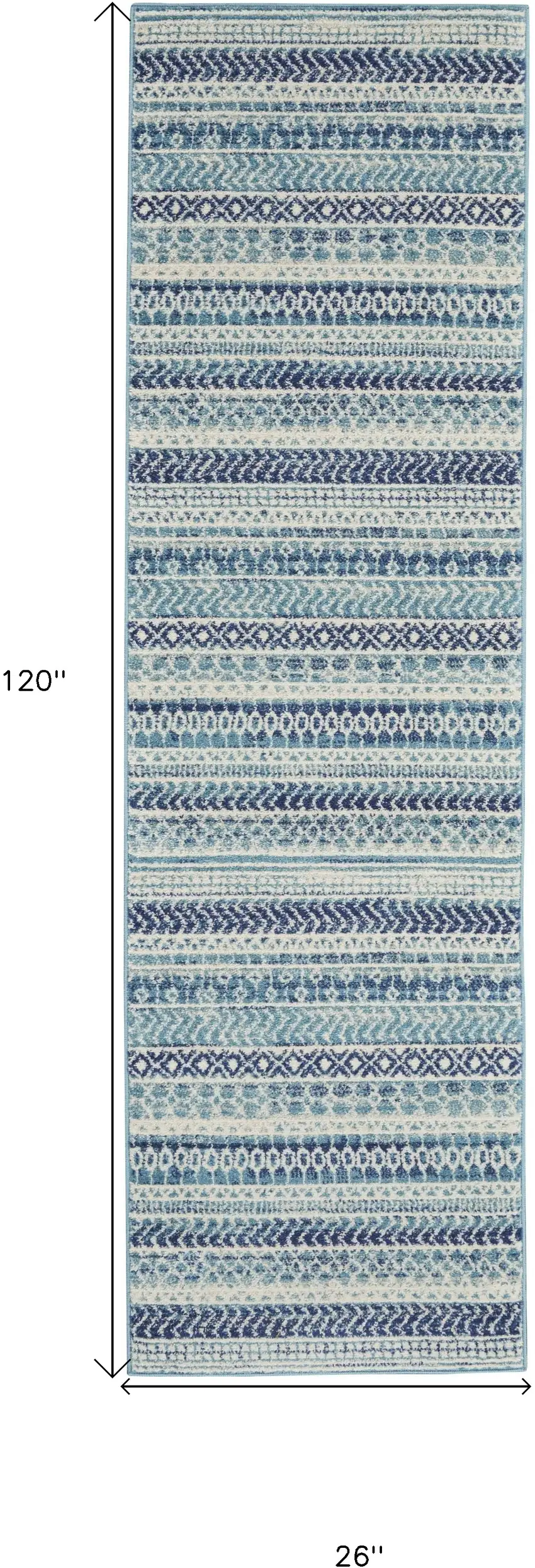 10' Navy Blue Floral Power Loom Runner Rug Photo 6