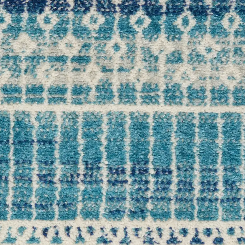 10' Navy Blue Floral Power Loom Runner Rug Photo 3