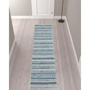 Photo of 10' Navy Blue Floral Power Loom Runner Rug
