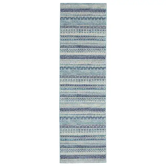 10' Navy Blue Floral Power Loom Runner Rug Photo 2