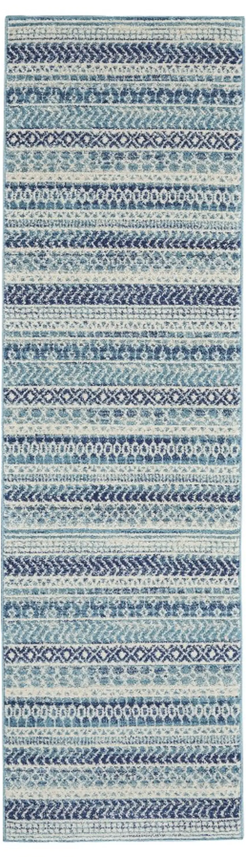 10' Navy Blue Floral Power Loom Runner Rug Photo 2