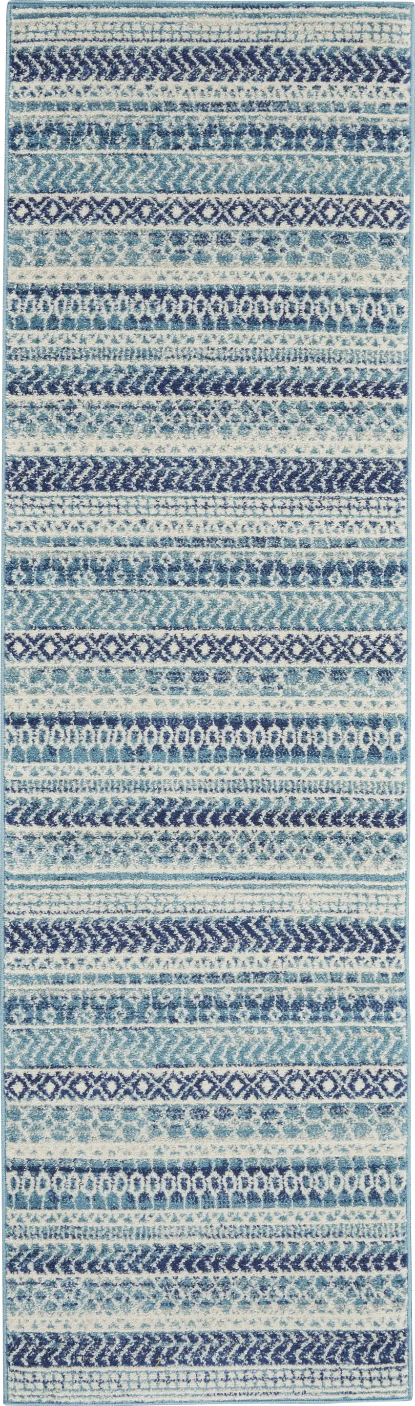 10' Navy Blue Floral Power Loom Runner Rug Photo 1
