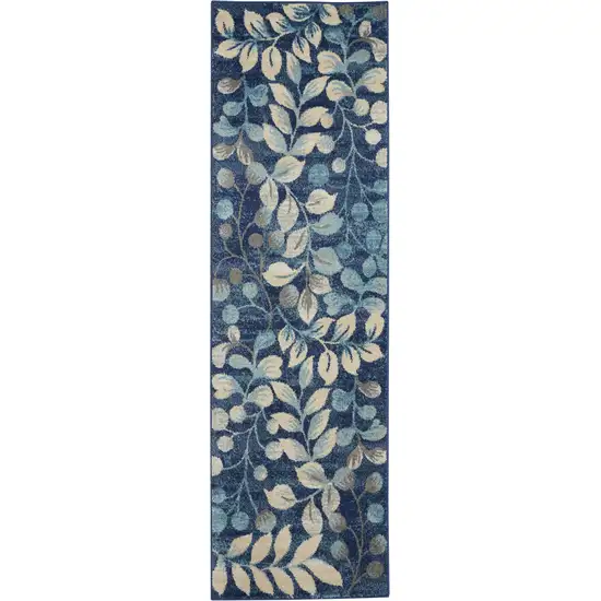 7' Navy Blue Floral Runner Rug Photo 2