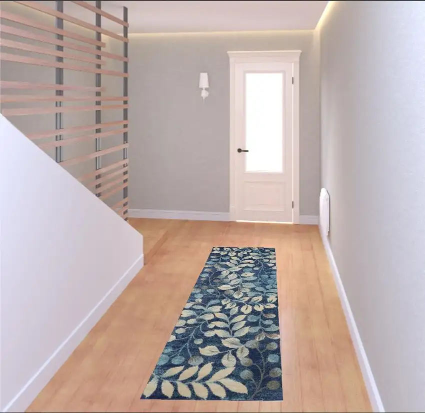 7' Navy Blue Floral Runner Rug Photo 1