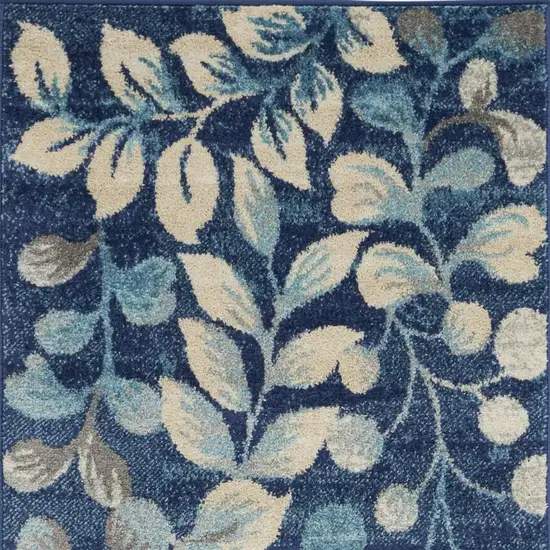 7' Navy Blue Floral Runner Rug Photo 7