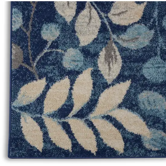 7' Navy Blue Floral Runner Rug Photo 9