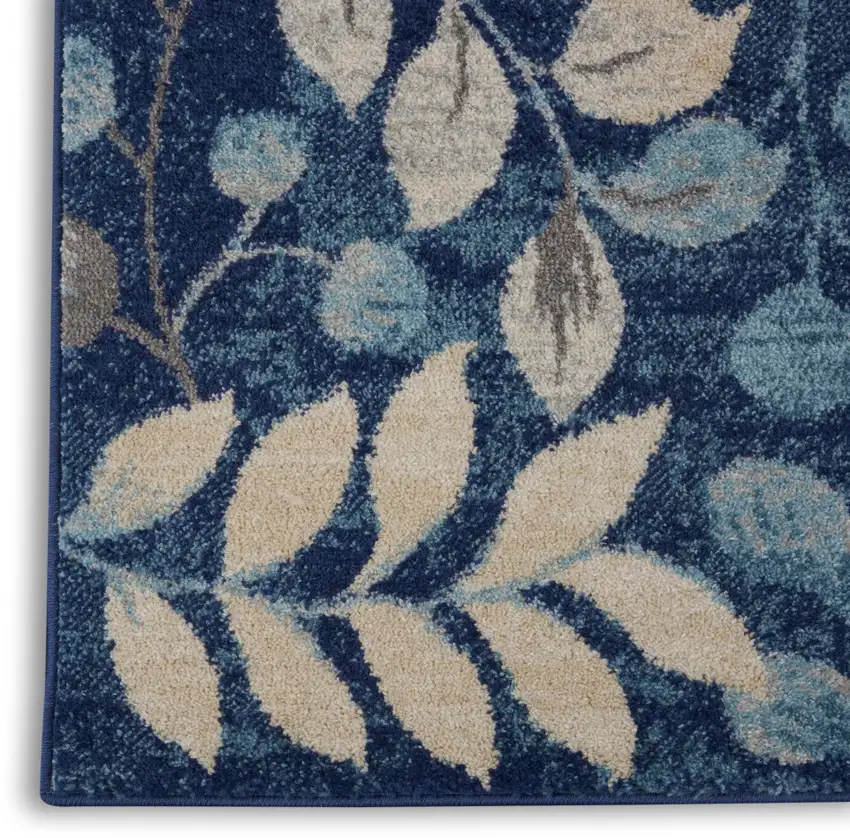 7' Navy Blue Floral Runner Rug Photo 9