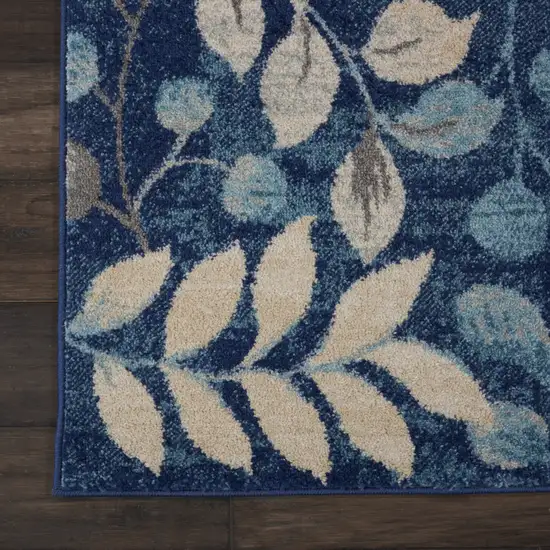 7' Navy Blue Floral Runner Rug Photo 9