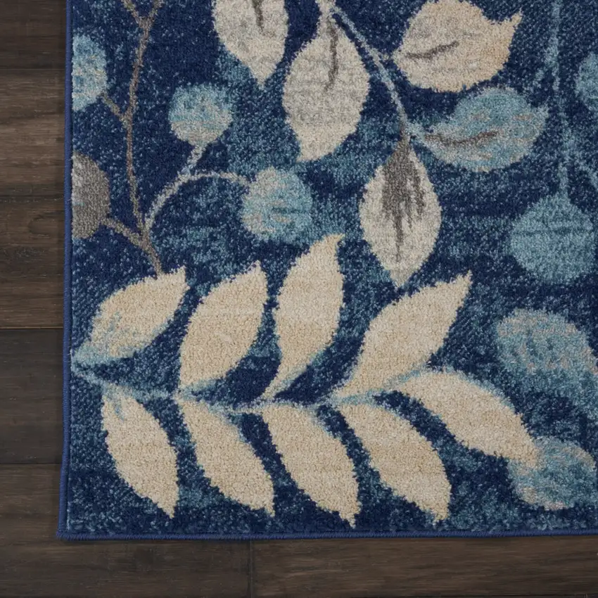 7' Navy Blue Floral Runner Rug Photo 9