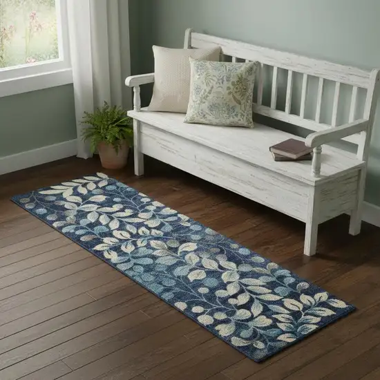 7' Navy Blue Floral Runner Rug Photo 1