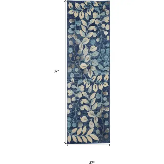 7' Navy Blue Floral Runner Rug Photo 3
