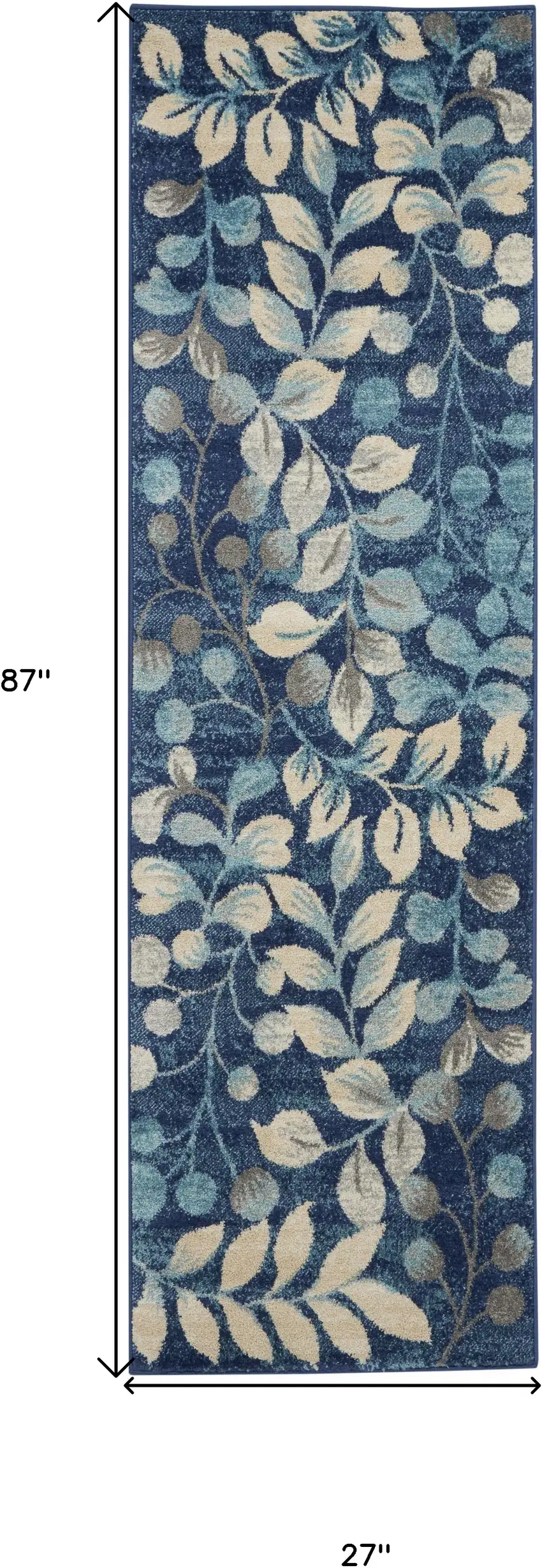 7' Navy Blue Floral Runner Rug Photo 3