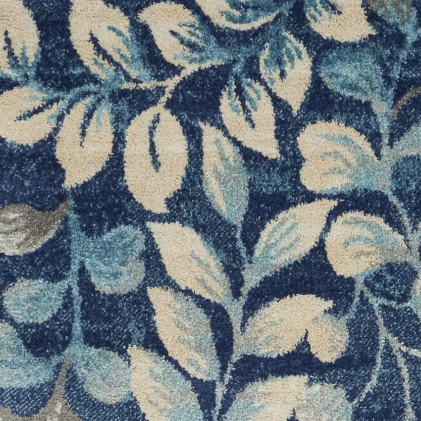 7' Navy Blue Floral Runner Rug Photo 6