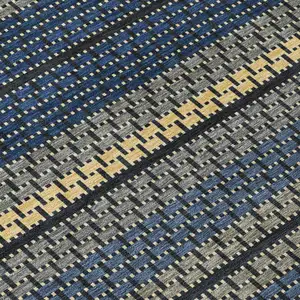 Photo of 8' Navy Blue Gold And Black Round Striped Washable Indoor Outdoor Area Rug