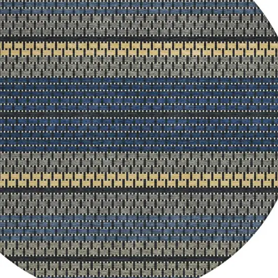8' Navy Blue Gold And Black Round Striped Washable Indoor Outdoor Area Rug Photo 2
