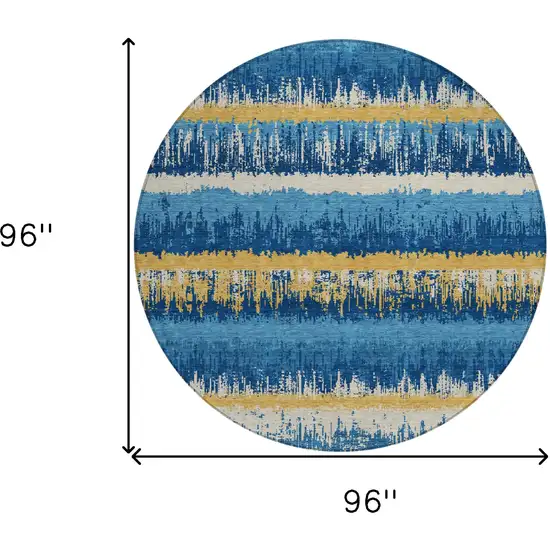8' Navy Blue Gold And Ivory Round Striped Washable Indoor Outdoor Area Rug Photo 3