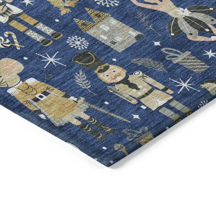 8' Navy Blue Gold Black And Gray Round Village Houses Washable Indoor Outdoor Area Rug Photo 8