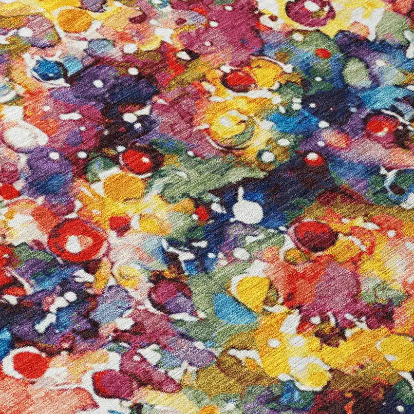 8' Navy Blue Gold Red And Purple Round Abstract Washable Indoor Outdoor Area Rug Photo 8