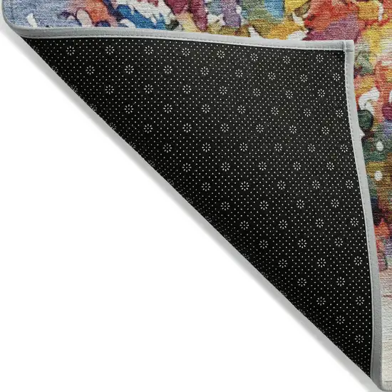 8' Navy Blue Gold Red And Purple Round Abstract Washable Indoor Outdoor Area Rug Photo 9