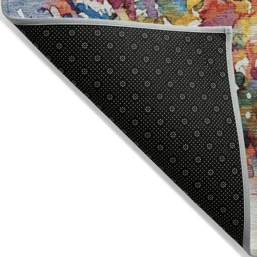 8' Navy Blue Gold Red And Purple Round Abstract Washable Indoor Outdoor Area Rug Photo 9