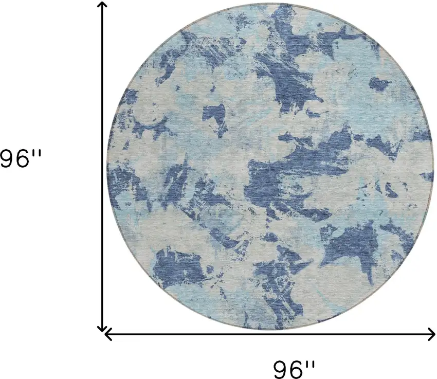 8' Navy Blue Gray And Aqua Round Floral Washable Indoor Outdoor Area Rug Photo 3
