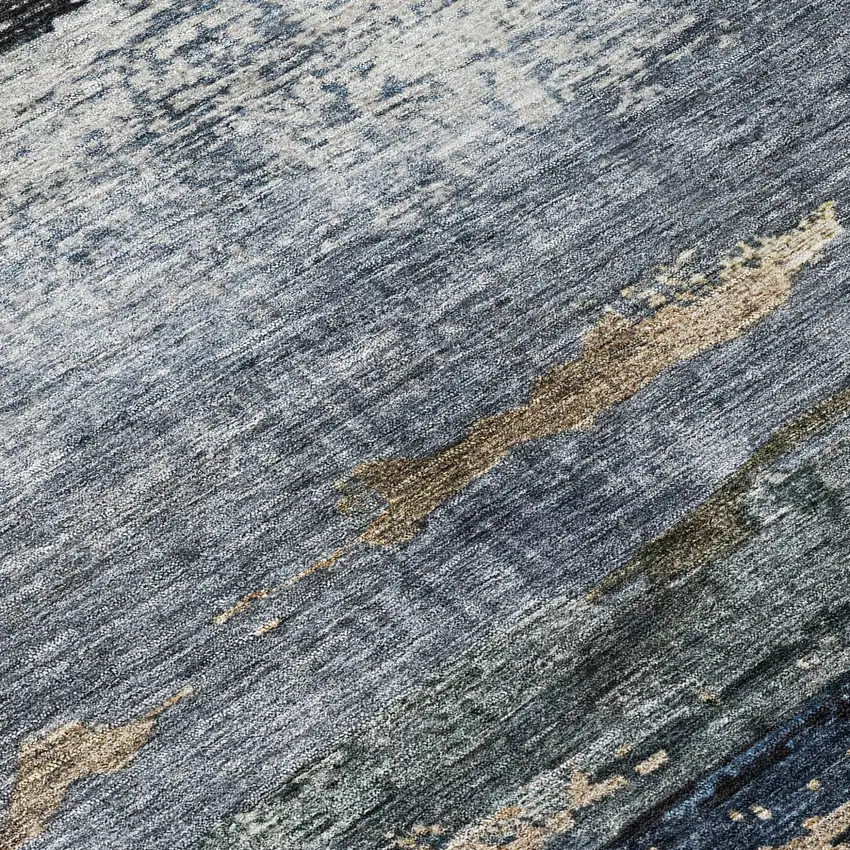8' Navy Blue Gray And Black Round Abstract Washable Indoor Outdoor Area Rug Photo 8