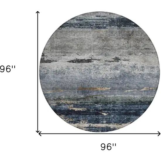 8' Navy Blue Gray And Black Round Abstract Washable Indoor Outdoor Area Rug Photo 3