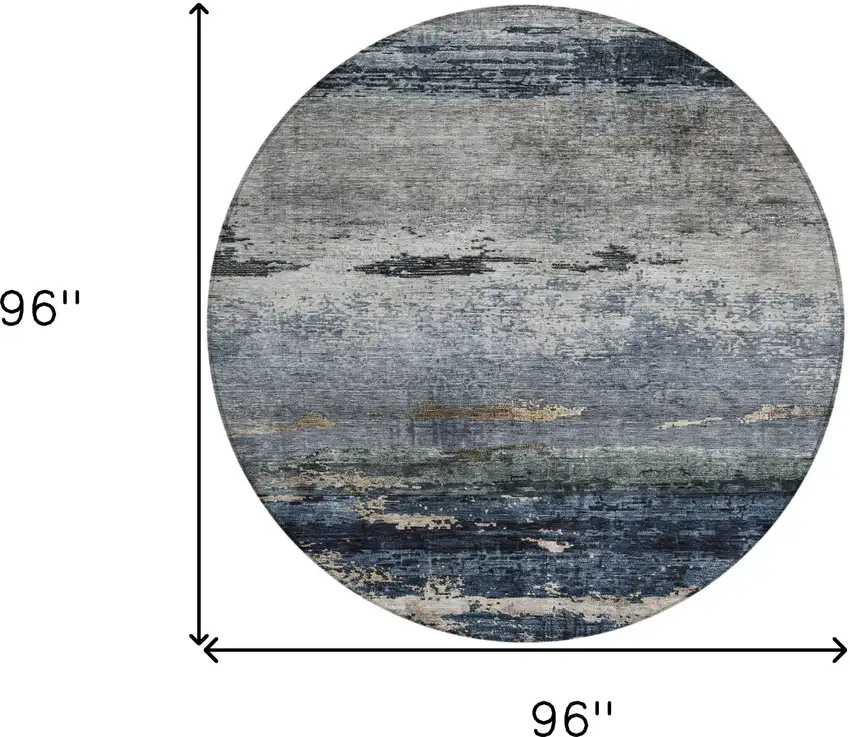 8' Navy Blue Gray And Black Round Abstract Washable Indoor Outdoor Area Rug Photo 3