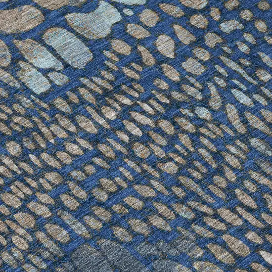 8' Navy Blue Gray And Brown Round Abstract Washable Indoor Outdoor Area Rug Photo 9