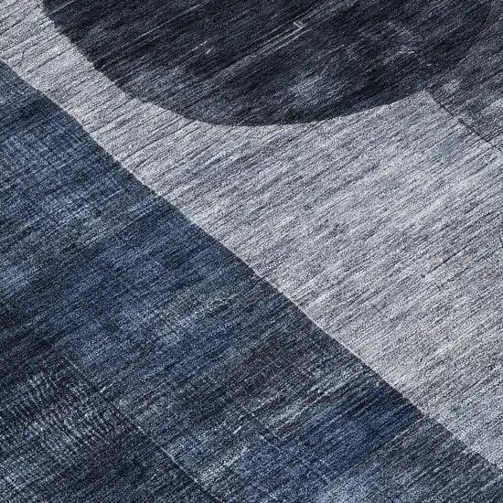 8' Navy Blue Gray And Charcoal Round Geometric Washable Indoor Outdoor Area Rug Photo 9