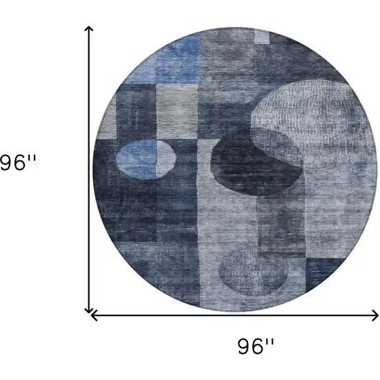 8' Navy Blue Gray And Charcoal Round Geometric Washable Indoor Outdoor Area Rug Photo 8