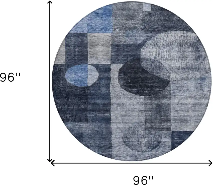 8' Navy Blue Gray And Charcoal Round Geometric Washable Indoor Outdoor Area Rug Photo 8