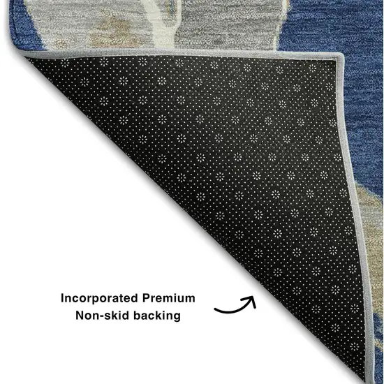 8' Navy Blue Gray And Ivory Abstract Washable Round Rug With UV Protection Photo 5