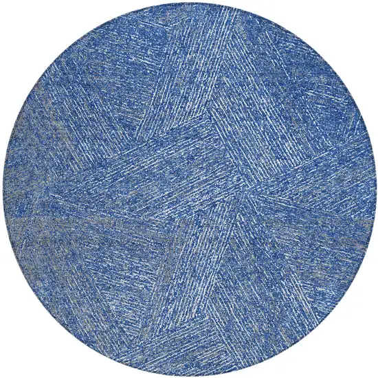 8' Navy Blue Gray And Ivory Round Abstract Washable Indoor Outdoor Area Rug Photo 2