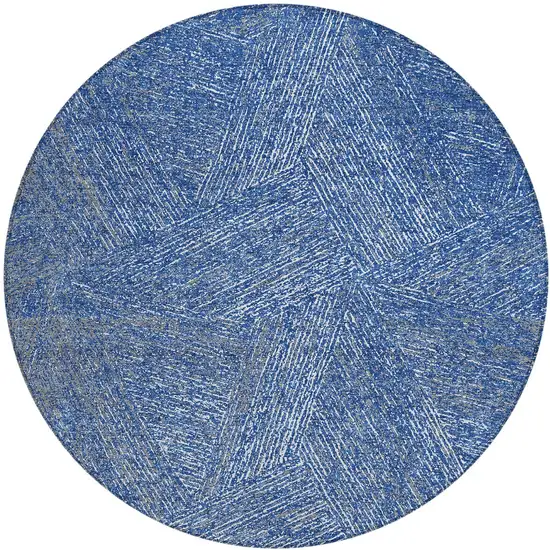 8' Navy Blue Gray And Ivory Round Abstract Washable Indoor Outdoor Area Rug Photo 5