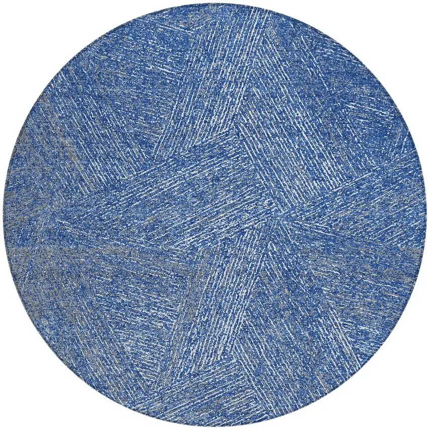 8' Navy Blue Gray And Ivory Round Abstract Washable Indoor Outdoor Area Rug Photo 5