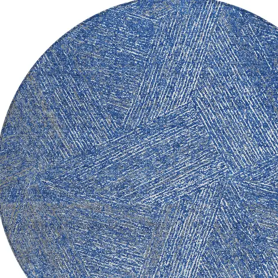 8' Navy Blue Gray And Ivory Round Abstract Washable Indoor Outdoor Area Rug Photo 4