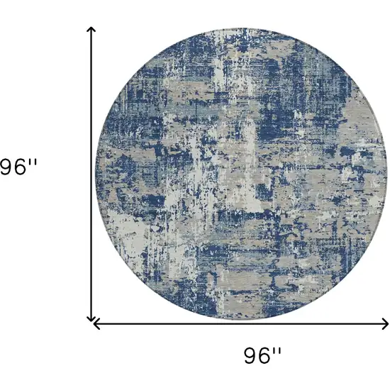 8' Navy Blue Gray And Ivory Round Abstract Washable Indoor Outdoor Area Rug Photo 3