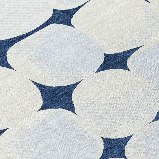 8' Navy Blue Gray And Ivory Round Abstract Washable Indoor Outdoor Area Rug Photo 5