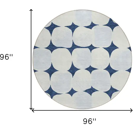8' Navy Blue Gray And Ivory Round Abstract Washable Indoor Outdoor Area Rug Photo 3