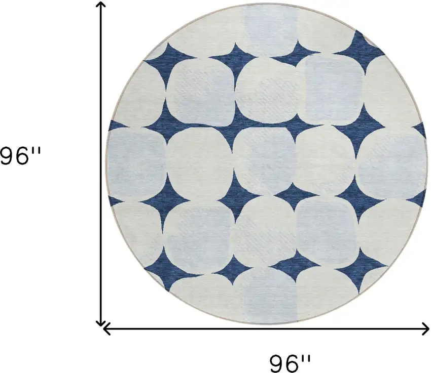 8' Navy Blue Gray And Ivory Round Abstract Washable Indoor Outdoor Area Rug Photo 3