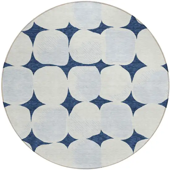 8' Navy Blue Gray And Ivory Round Abstract Washable Indoor Outdoor Area Rug Photo 2
