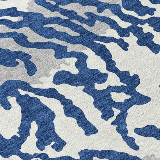 8' Navy Blue Gray And Ivory Round Animal Print Washable Indoor Outdoor Area Rug Photo 8