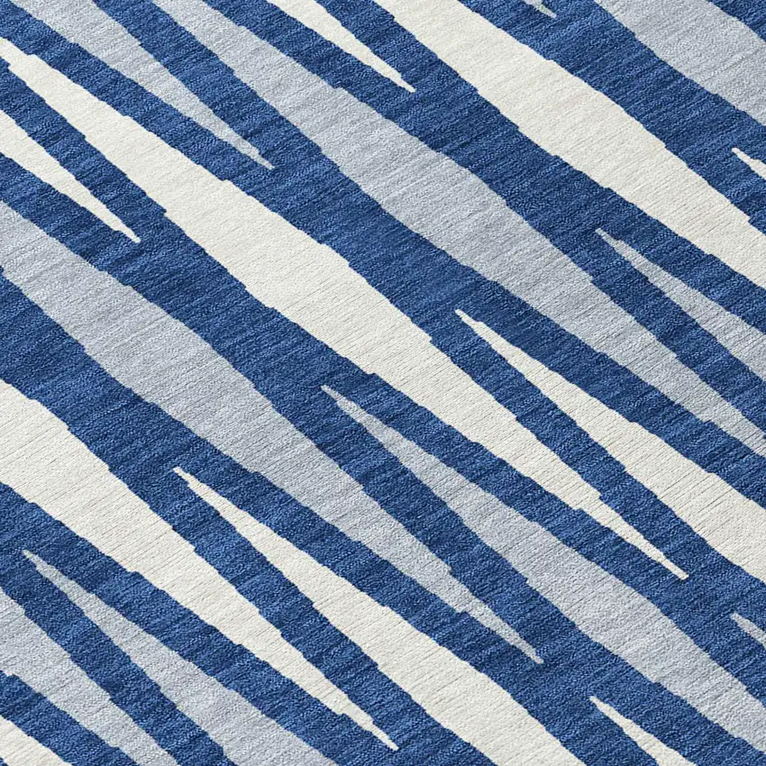 8' Navy Blue Gray And Ivory Round Geometric Washable Indoor Outdoor Area Rug Photo 8