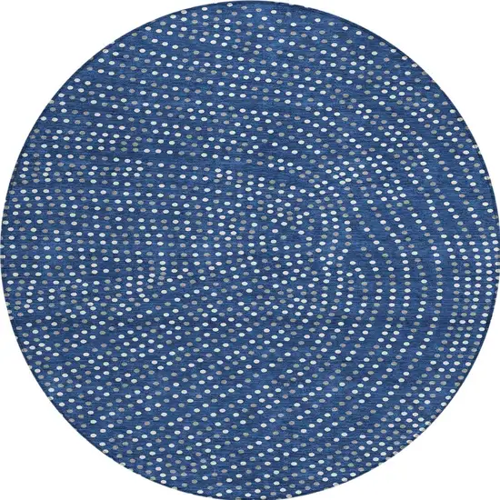 8' Navy Blue Gray And Ivory Round Polka Dot Washable Indoor Outdoor Area Rug Photo 5